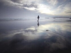WS POV Woman walking on beach / Bandon, Oregon, United States Stock Footage