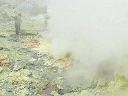 MS Miners working on the sulfur extraction at Ijen volcano crater / Ijen, Java, Indonesia Stock Footage