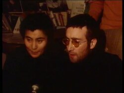 John Lennon and Yoko Ono cut hair for Michael X Stock Footage