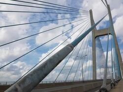 WS T/L View of traffic on Phu My bridge / Ho Chi Minh City, Southeastern, Vietnam Stock Footage