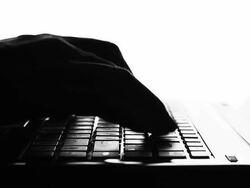 Typing fingers push white notebook Silhouette Stock Footage