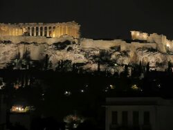 MS Illuminated Acropolis & Parthenon at night / Athens, Greece Stock Footage