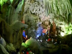 WS Sung Sot Cave (Cave of Surprises) at Halong Bay, UNESCO World Heritage Site / Vietnam Stock Footage