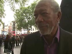 INTERVIEW: Morgan Freeman on Christian Bale and Christopher Nolan at  The Dark Knight Rises: European Premiere at Leicester Square on July 18, 2012 in London, England (Footage by WireImage Video/Getty Images) Stock Footage