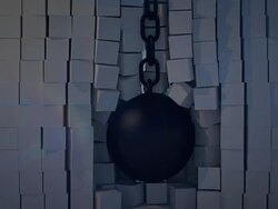 Abstract Illustration of cube Wall Broken by Wrecking Ball Stock Footage