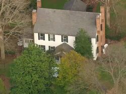 MS AERIAL ZO Shot of Reynolda Mile Mansion / North Carolina, United States Stock Footage