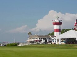 WS Shot of white light house and empty golf course / Hilton, Head South Carolina, United States Stock Footage