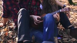Teaching ukulele in nature Stock Footage
