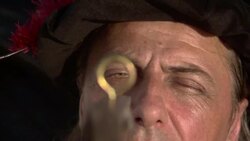 Christopher Columbus squints through a quadrant. Stock Footage