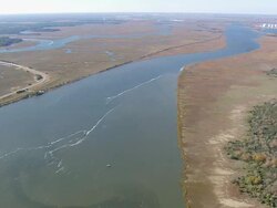 WS AERIAL View of Savannah River estuary / Georgia, United States Stock Footage