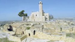 Aerial view, Nebi Samuel National Park, the traditional burial site of the biblical Hebrew prophet Samuel Stock Footage