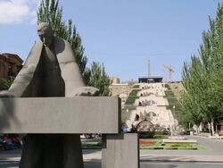 Yerevan, Cascade, the Statue of Alexander Tamanian, planner of modern Yerevan Stock Footage