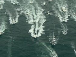 Brokenwood amongst motorboats and other yachts: the 54ft yacht sailed by Sailors with Disabilities in the 2009 Sydney to Hobart Yacht Race. Skippered by David Pescud, Sydney, Australia Stock Footage