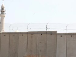 ATMOSPHERE: Israels Separation Barrier at Baqa Al Gharbiya on June 07, 2012 in Baqa Al Gharbiya, Israel (Footage by Getty Images) Stock Footage