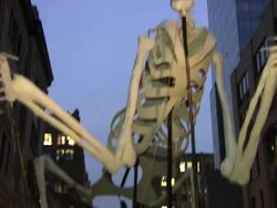 Skeleton puppets at the NYC halloween parade  Stock Footage