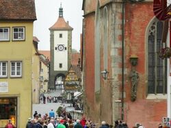 Rothenburg Schmidgasse And Siebers Tower (4K/UHD to HD) Stock Footage
