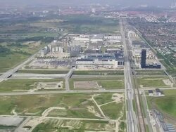 WS AERIAL ZI View of new building construction on Amager near Tarnby / Copenhagen, Denmark Stock Footage