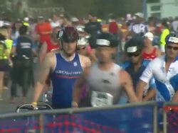 ATMOSPHERE - Bikers at Nautica Malibu Triathlon Presented by Equinox on 9/8/13 in Malibu, CA. Stock Footage