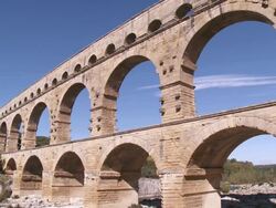MS View of Roman aqueduct / Vers-Pont-du-Gard, Provence ,France Stock Footage