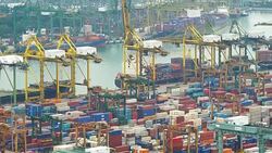 Time-Lapse shipping port cargo at singapore city Stock Footage