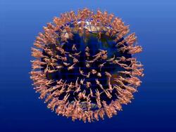 A rotating model of the earth populated with hundreds of people Stock Footage