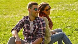 Loving couple spending leisure time together in park Stock Footage