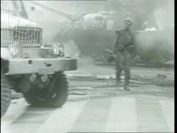 Czechoslovakia 1968 - Fires break out in the city. Fire engines and ambulances attend. Tanks occupy the city Stock Footage