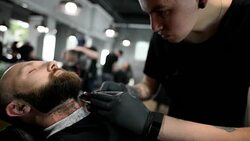 adult man with beard in a barber shop Stock Footage