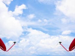 Red satellite Dish Cloudscape for telecommunication technology background Stock Footage
