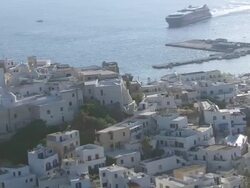MS AERIAL TS Shot of city of naxos and coastline / Naxos, Cyclades, Greece Stock Footage