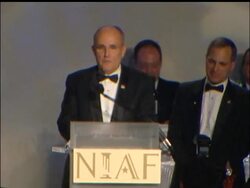 Former New York Mayor and current Republican Presidential Candidate Rudy Giuliani showed off his sense of humor at the National Italian-American Foundation dinner in Washington. News Clip