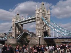 Tower Bridge shutting at the Get Him to the Greek Premiere at London England. (Footage by WireImage Video/GettyImages) Stock Footage