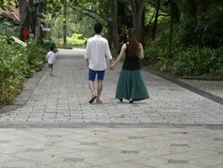 Young Asian Chinese Family Strolling in the Park Stock Footage