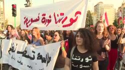 CLEAN : Lebanese hold a feminist march in Beirut in support of the protests News Clip