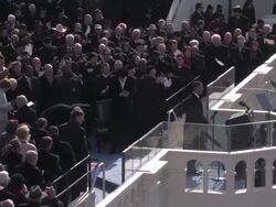 January 20, 2009 HA WS ZI California senator Dianne Feinstein introduces President Barack Obama as he arrives to give his inaugural address at the Capitol Building/ Washington DC Stock Footage
