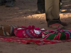 Prepared bundles for ritual offerings, in Kalasasaya, Tiwanaku [Tiahuanaco/Tiahuanacu], Bolivia Stock Footage
