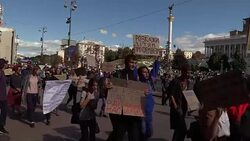 March of Ukrainian feminists in Kiev Stock Footage