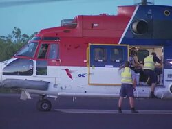 Final checks and door closure on Super Puma helicopter, Australia Stock Footage