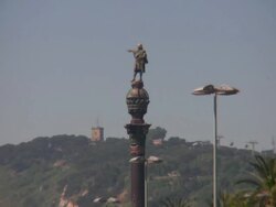 Colon sculpture in Barcelona Stock Footage