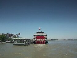 WS Steamboat paddle churning waters / New Orleans, Louisiana, United States Stock Footage