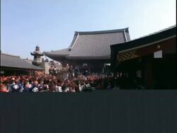 Crowds in city watching floats and performers, Sanja Matsuri Festival, Asakusa, Tokyo, Japan Stock Footage