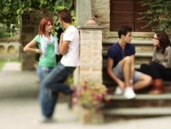 Teens chatting outdoor Stock Footage