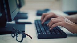 Typing Words on Keyboard,Dolly shot Stock Footage
