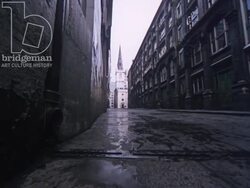 Barbican 1969, clip 1 - Empty London streets, boy cycles around Barbican site, 1969 Stock Footage