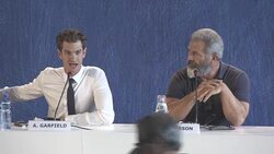 INTERVIEW - Mel Gibson, Andrew Garfield on describing hollywood, on Desmond T. Doss being a symbol of love at 'Hacksaw Ridge' Press Conference - 73rd Venice Film Festival Stock Footage
