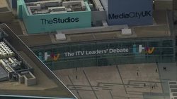 MediaCityUK Aerials - ITV Leaders Debate Branding News Clip