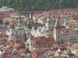 MS AERIAL Shot of Church of St. Nicholas church / Prague, Czech Republic Stock Footage