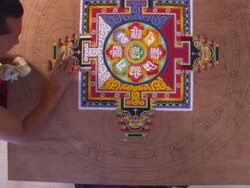 MS ZO ZI Buddhist monk carefully touching detailed dots / Kathmandu, Central Region,Nepal Stock Footage