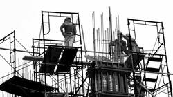 Construction site workers. Stock Footage