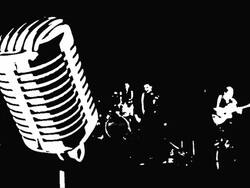 old microphone and the silhouettes of musicians Stock Footage